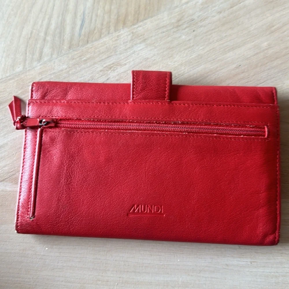 Vintage Mundi red Nappa cowhide leather wallet